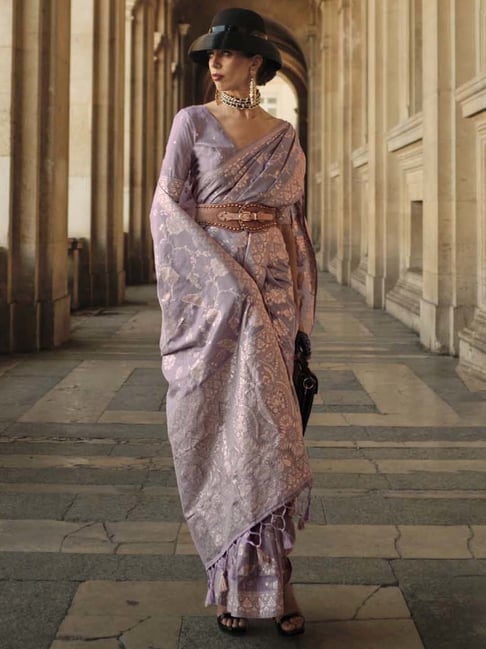 Lavender Floral 3D Designer Pure Sateen Silk Saree Floral Saree | TST | The  Silk Trend