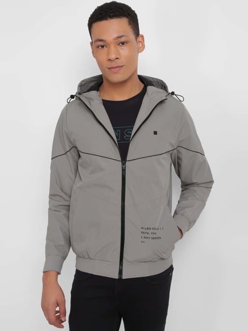 Allen Solly Grey Cotton Regular Fit Hooded Jacket-picture-22