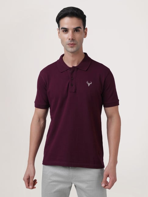 Ivoc Burgundy Cotton Regular Fit Polo T-Shirt