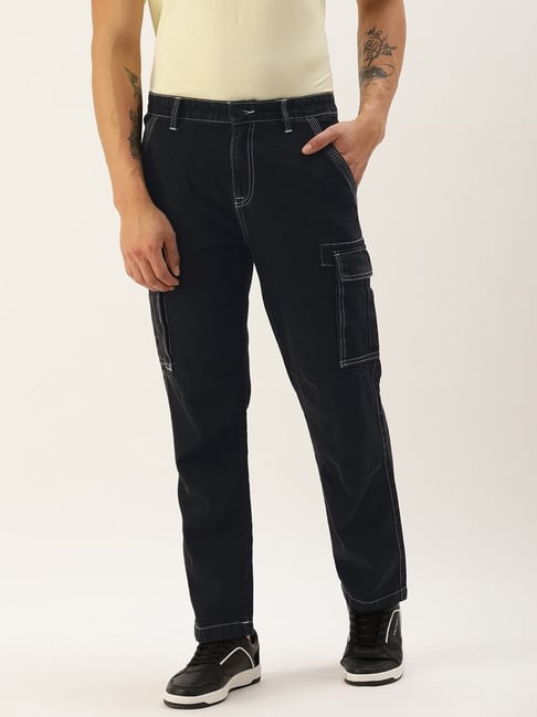 Styli Black Relaxed Fit Cargo Trousers