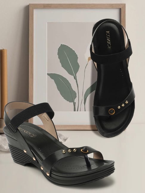 Iconics Comfortable Wedges Black Iconics Women's Black Ankle