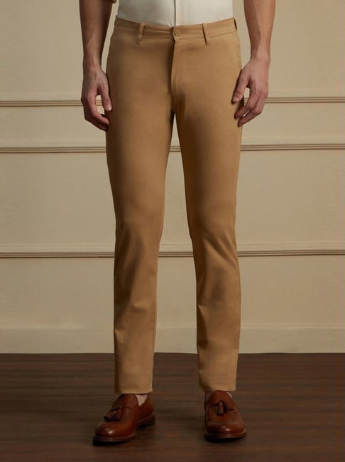 Buy Men Khaki Solid Super Slim Fit Trousers Online - 284218 | Peter England