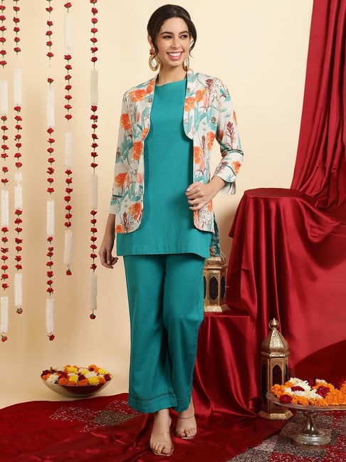 Blue Designer Shrug With Inner Kurti And Palazzo at Rs 1850/piece in  Ludhiana