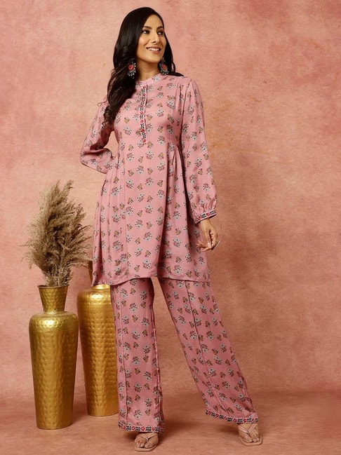 Buy Fuchsia Pink Satin A Line Palazzo Suit With Multi-Colored Cut Dana Work  On The Cuff KALKI Fashion India