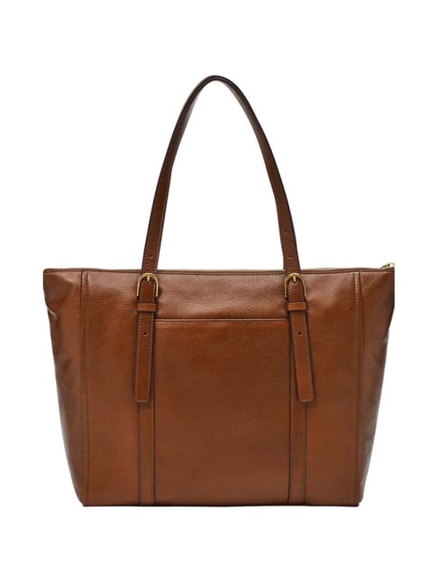 Buy Fossil Carlie Brown Leather Solid Tote Handbag Online At Best