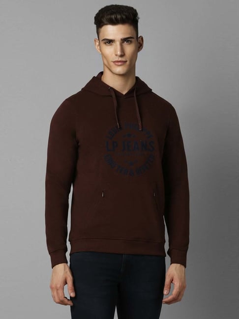 Louis Philippe Wine Cotton Regular Fit Printed Hooded Sweatshirt-picture-43