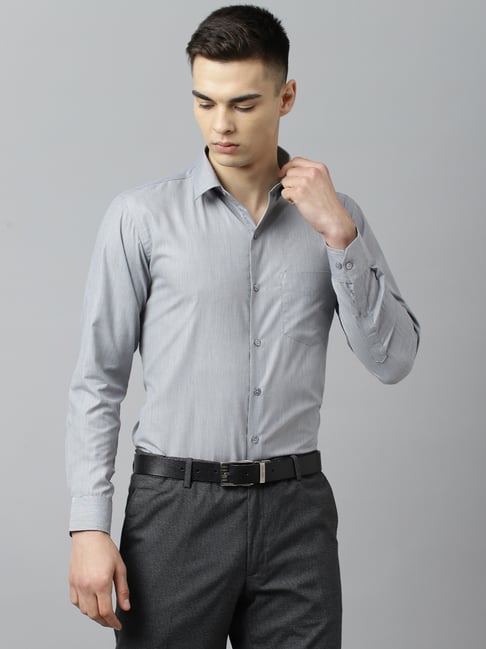 English Navy Grey Slim Fit Shirt-image-26