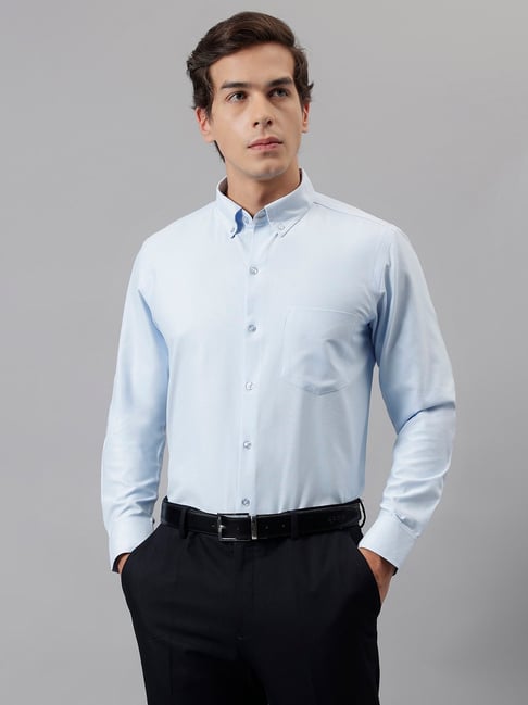 English Navy Sky Blue Slim Fit Shirt-picture-26
