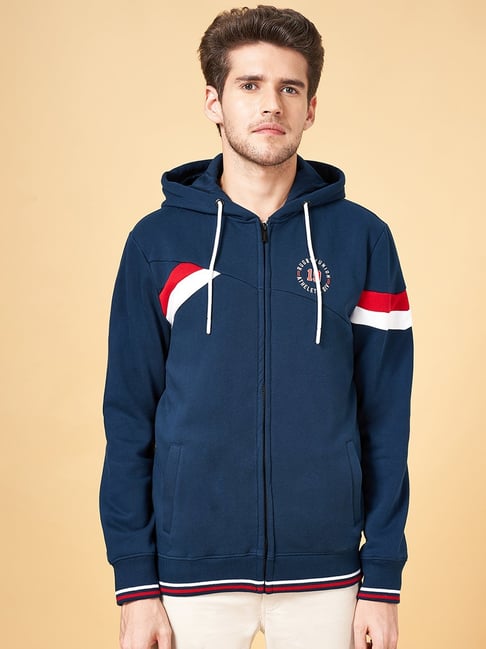 Byford By Pantaloons Navy Cotton Slim Fit Hooded Sweatshirt-picture-45