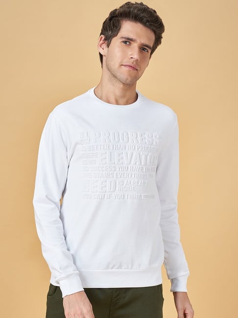 People By Pantaloons White Cotton Regular Fit Printed Sweatshirt