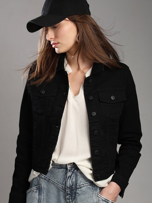 Buy Women Black Boxy Denim Jacket Online At Best Price - Sassafras.in