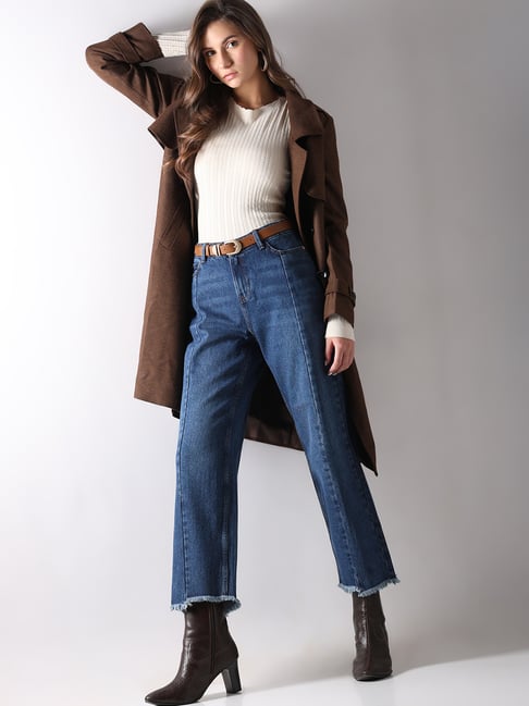 Buy Vero Moda Blue Cotton Regular Fit High Rise Jeans for Women