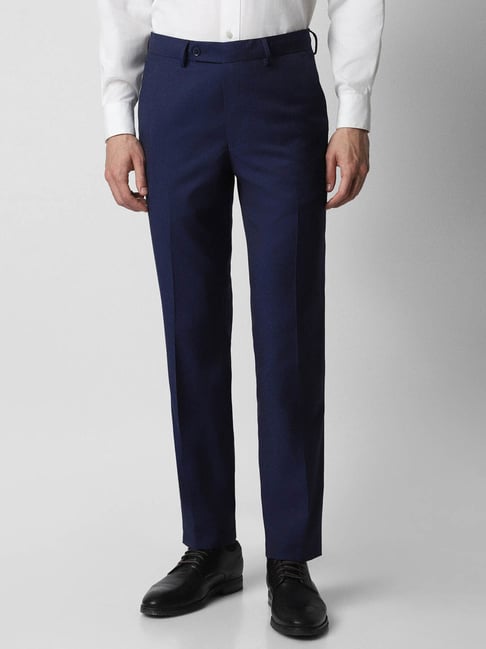 Buy Men Navy Slim Fit Solid Casual Trousers Online - 652676 | Allen Solly