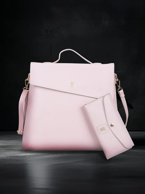 Baggit Pink Textured Satchel Handbag