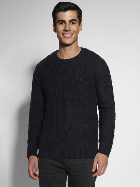 Buy American Eagle Outfitters Navy Regular Fit Self Pattern