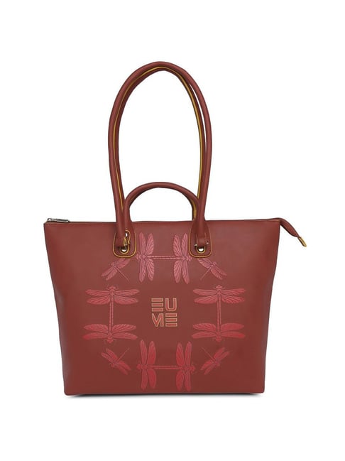 Eume Dragonfly Hot Sauce Red Leather Printed Tote Handbag-picture-12
