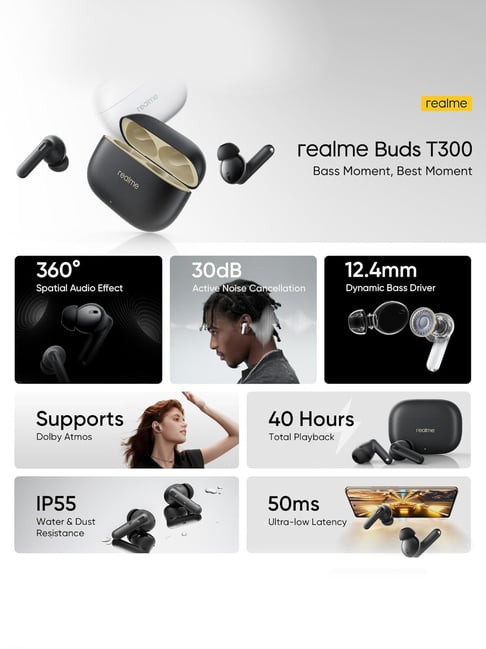 Buy realme Buds T300 Earbuds Stylish Black True Wireless Online