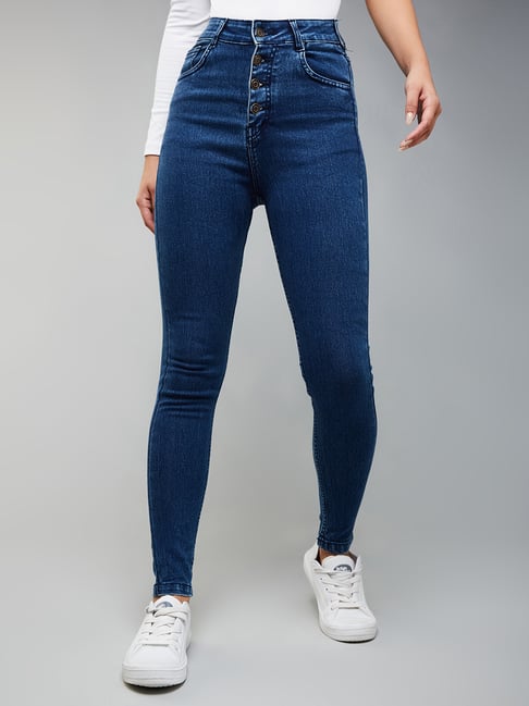 DOLCE CRUDO Blue Skinny Fit High Rise Jeans-picture-40