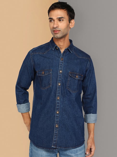 Buy Kuons Avenue Blue Slim Fit Denim Shirt for Men's Online Tata