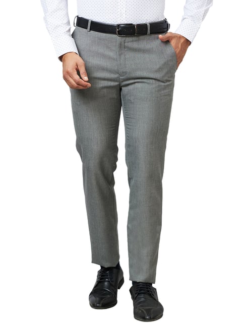 Raymond Grey Slim Fit Flat Front Trousers-picture-22