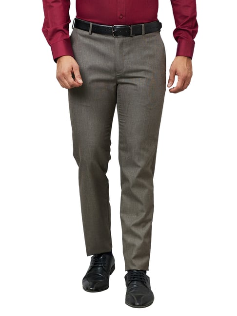 Raymond Brown Slim Fit Flat Front Trousers-picture-24