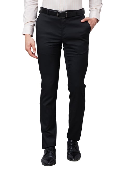 Raymond Black Slim Fit Flat Front Trousers-picture-21