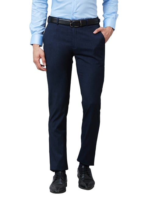 Raymond Dark Blue Slim Fit Flat Front Trousers-picture-44