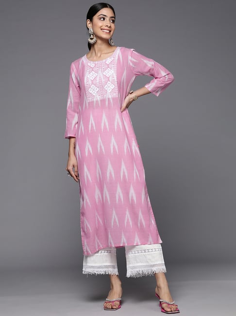 Varanga Pink Cotton Printed Straight Kurta-picture-15