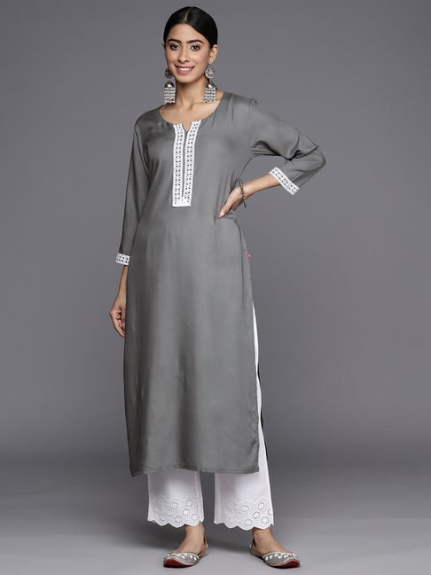 Varanga Grey Embroidered Straight Kurta-picture-28