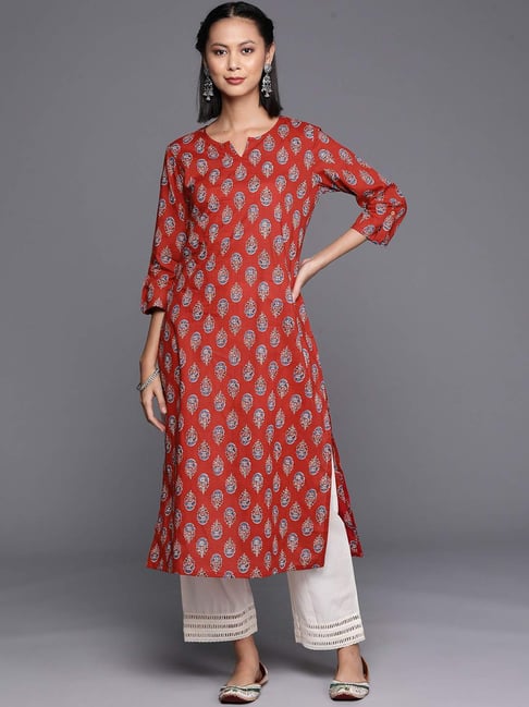 Varanga Rust Cotton Floral Print Straight Kurta-picture-27