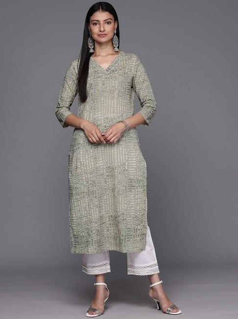 Varanga Grey Cotton Printed Straight Kurta-picture-15