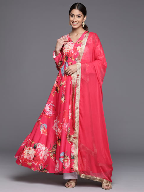 Varanga Pink Cotton Floral Print Anarkali Kurta-picture-25