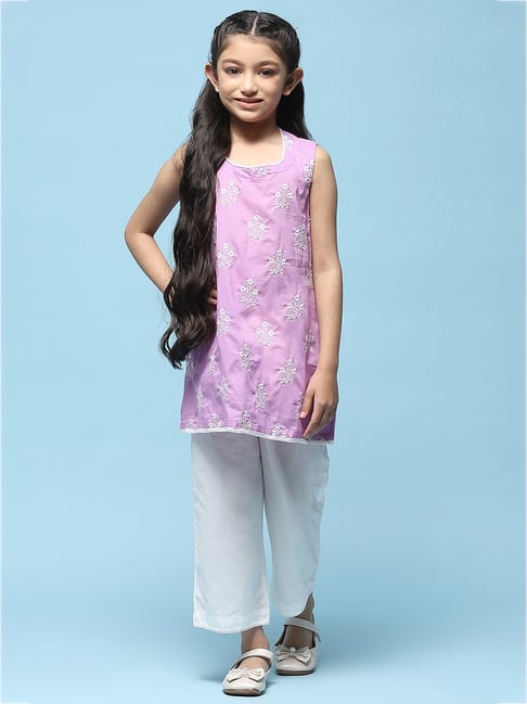 BIBA Girls Purple & White Embroidered Kurta with Plazzos-image-44