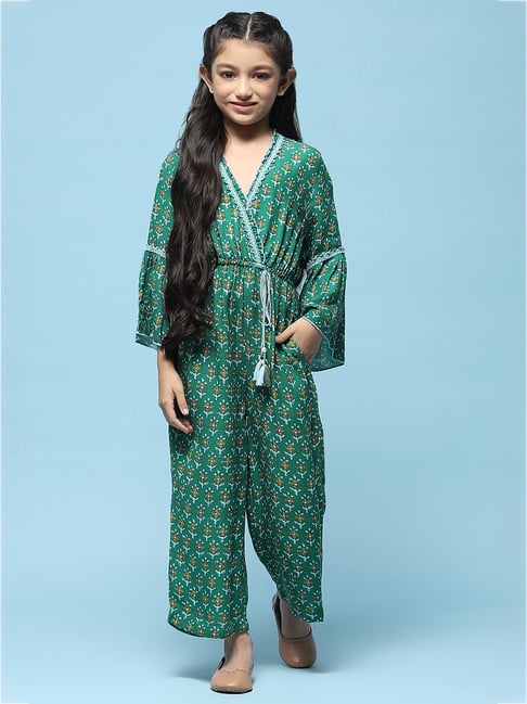 BIBA Girls Green Printed Jumpsuit
