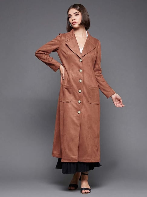 Women's Double Breasted Blazer and Pants Set - Extra Long Jacket - Apricot