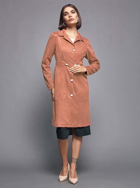 Buy Miss Chase Peach Relaxed Fit Long Jacket for Women Online