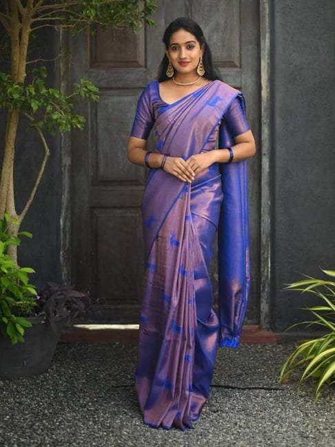 Anjaneya Sarees Blue Silk Woven Saree With Unstitched Blouse-picture-35