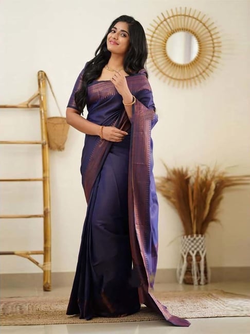 Anjaneya Sarees Blue Silk Woven Saree With Unstitched Blouse-picture-36