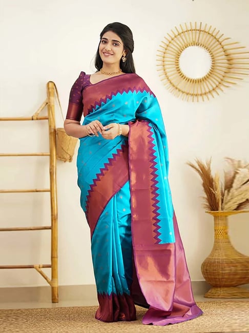 Aqua Blue Embroidered Designer Saree