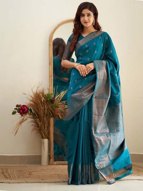 Anjaneya Sarees Blue Silk Woven Saree With Unstitched Blouse-picture-38