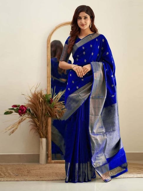 Anjaneya Sarees Blue Silk Woven Saree With Unstitched Blouse-picture-37