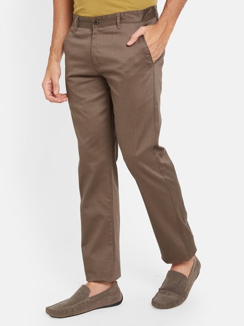 Octave Brown Cotton Regular Fit Chinos