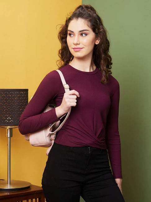 Globus Women Coffee Brown Opaque Round Neck Long Sleeves