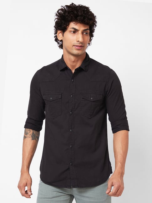 Spykar Black Slim Fit Shirt