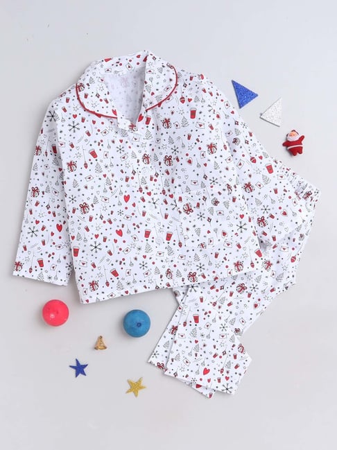 The Magic Wand Kids White Cotton Printed Full Sleeves Shirt Set