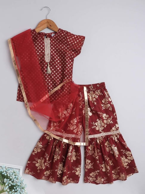 The Magic Wand Kids Maroon Printed Kurta Set-picture-45