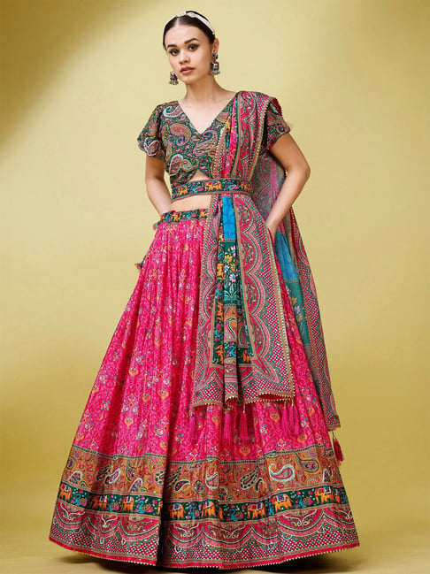 Buy PURVAJA Teal Stitched Lehenga & Unstitched Blouse With Dupatta for  Women Online @ Tata CLiQ