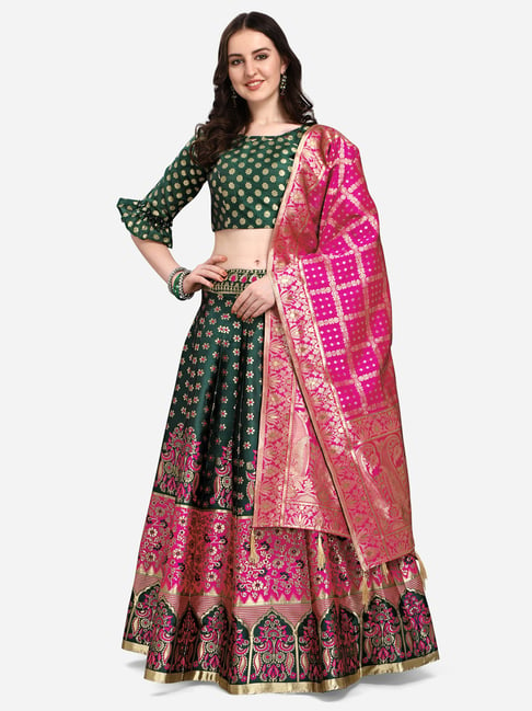 Green Floral Printed Ready to Wear Lehenga & Blouse With Dupatta