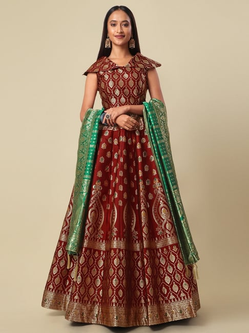Buy Vajiba Women Maroon Solid Net Wedding Semi Stitched Lehenga Choli,  Unstitched Blouse Piece Online at Best Prices in India - JioMart.