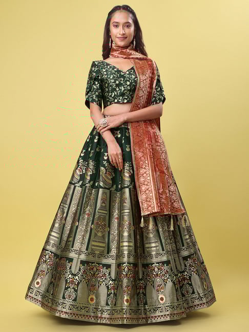 PURVAJA Green Printed Stitched Lehenga & Unstitched Blouse With Dupatta-picture-14